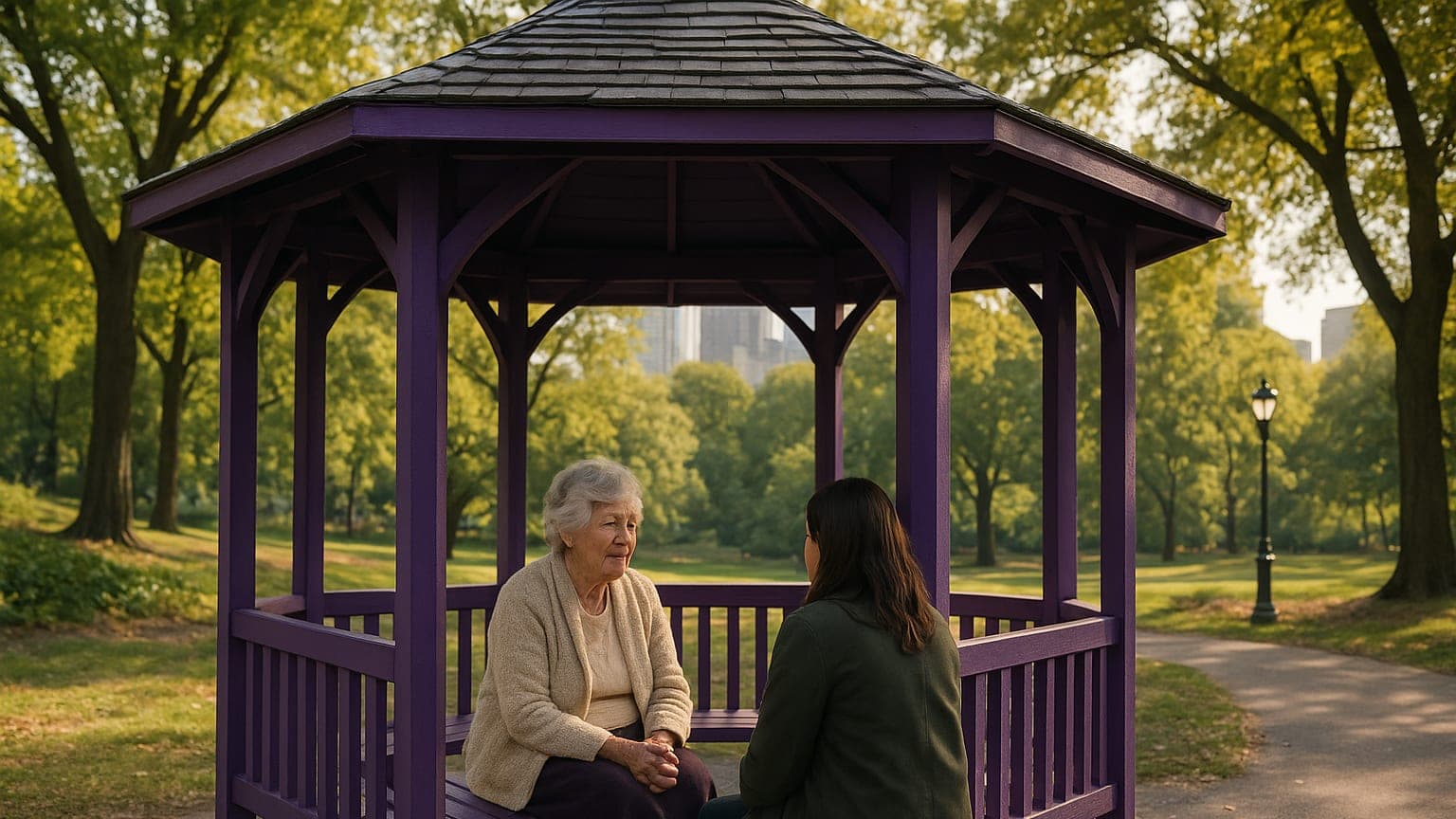 Purple Stand in Central Park Offers Grandmotherly Wisdom