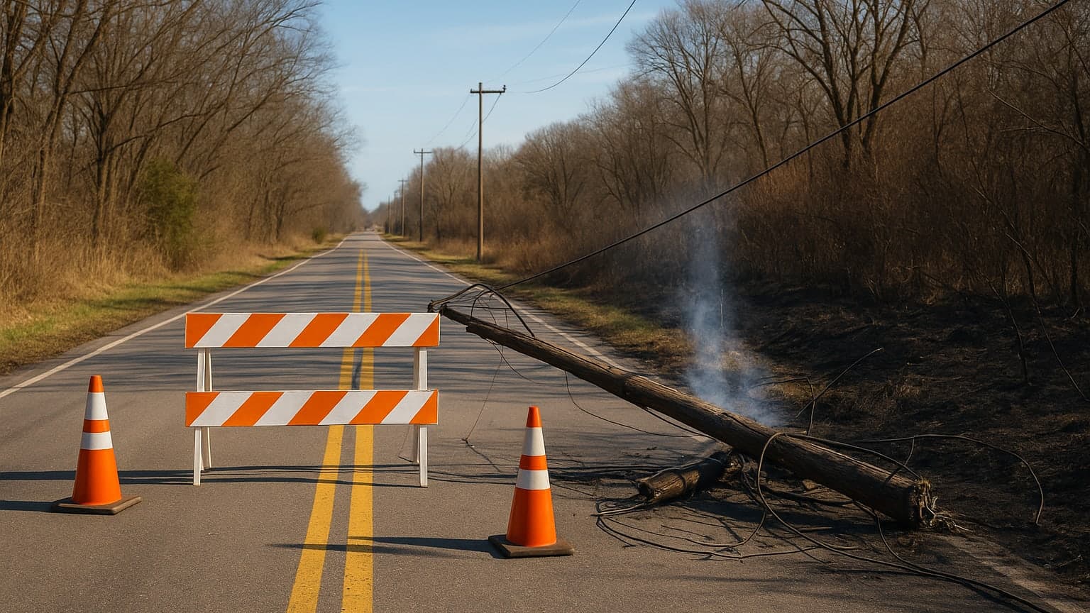 Road Crews Knock Down Power Lines, Spark Brush Fire