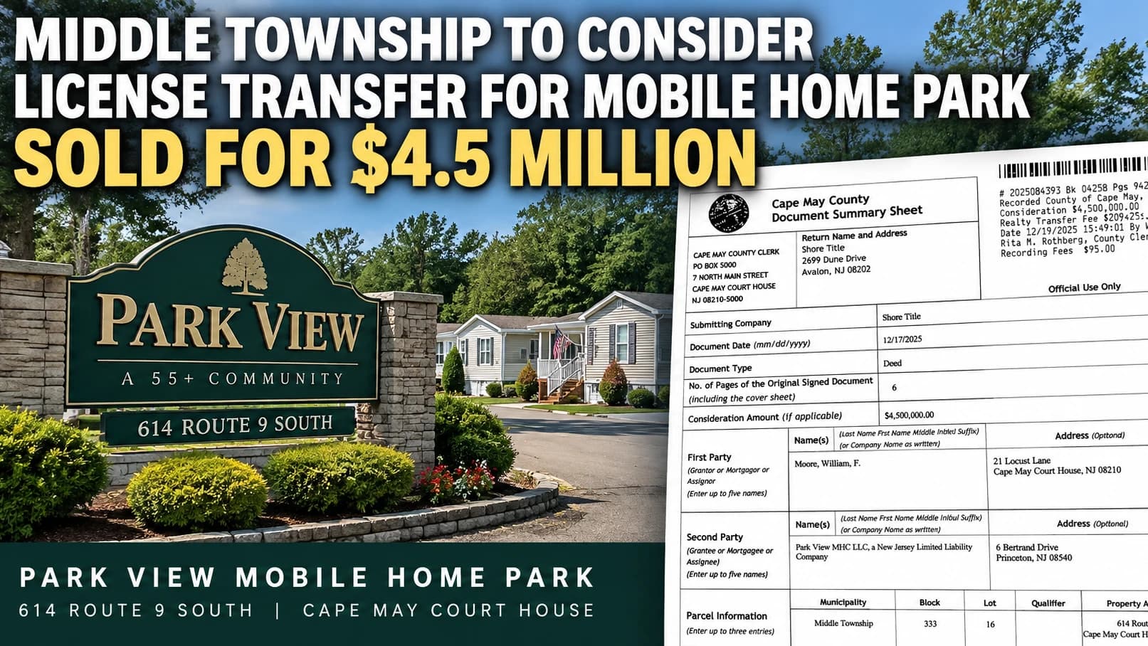 Middle Township to Consider License Transfer for Mobile Home Park Sold for $4.5M