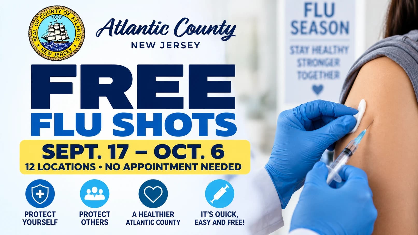 Atlantic County Offering Free Flu Shots at 12 Clinics Beginning Thursday