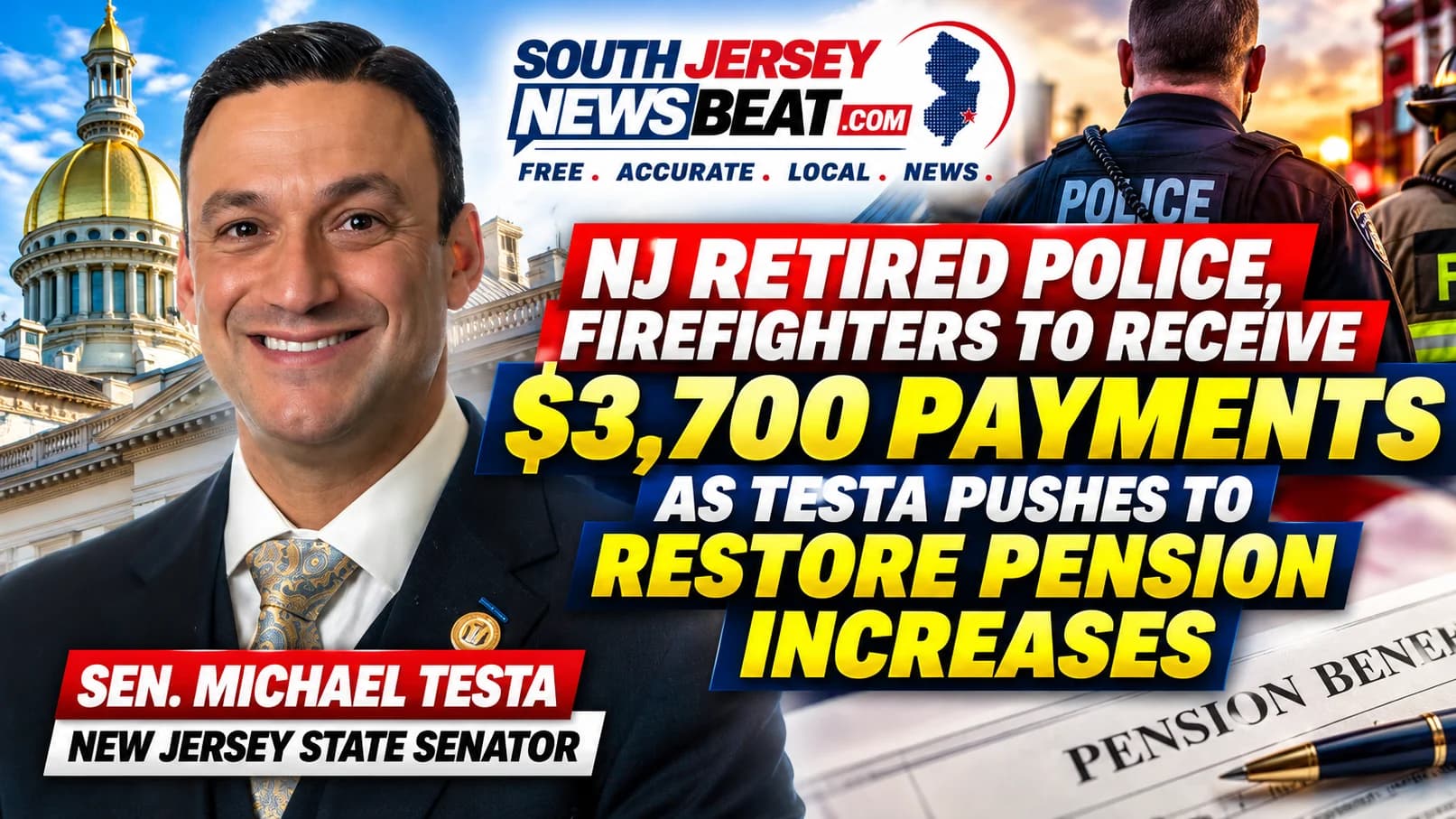 NJ Retired Police, Firefighters to Receive $3,700 Payments as Testa Pushes to Restore Pension Increases