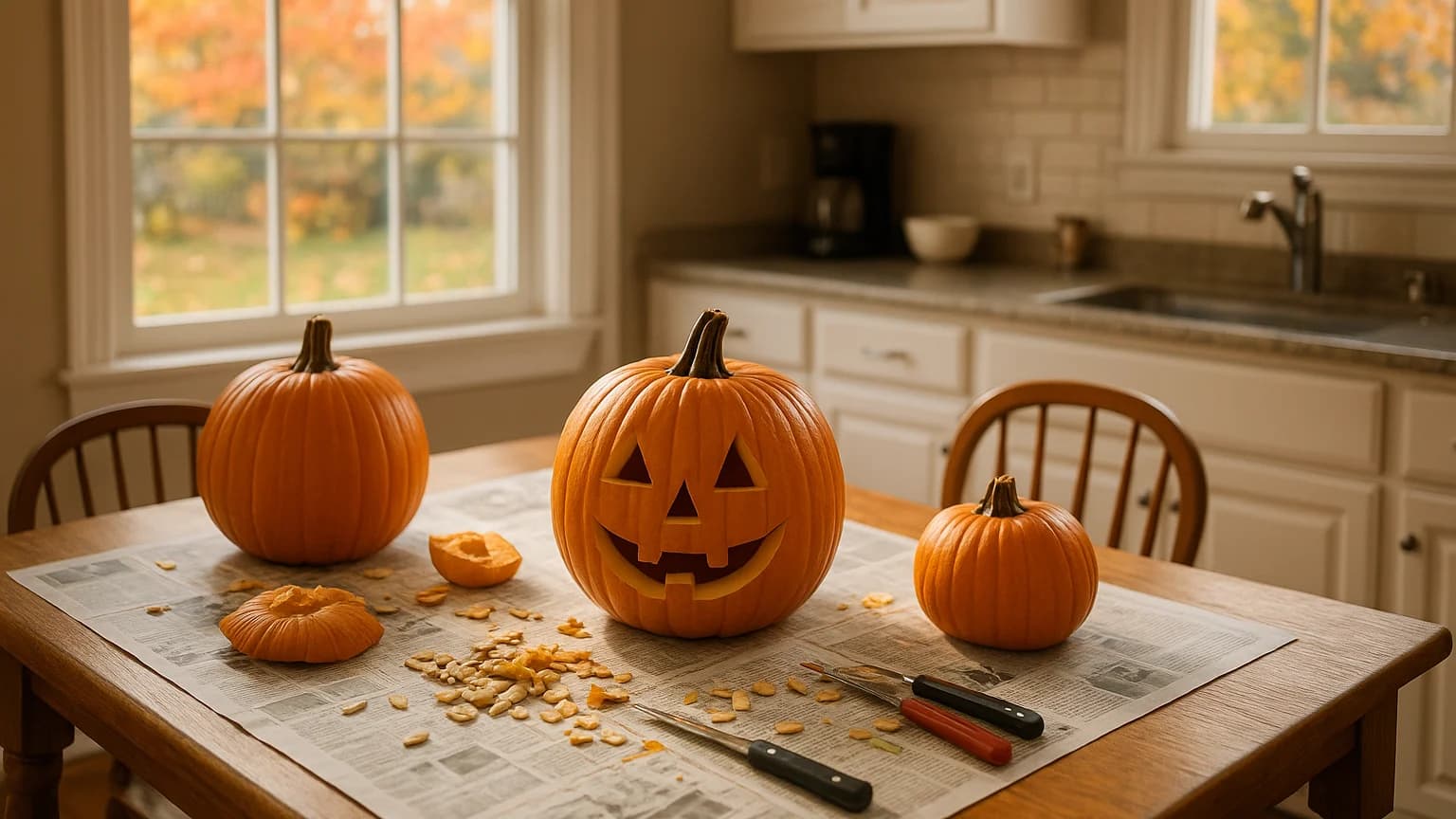 Schwarzeneggers Turn Kitchen Into Pumpkin Carving Arena