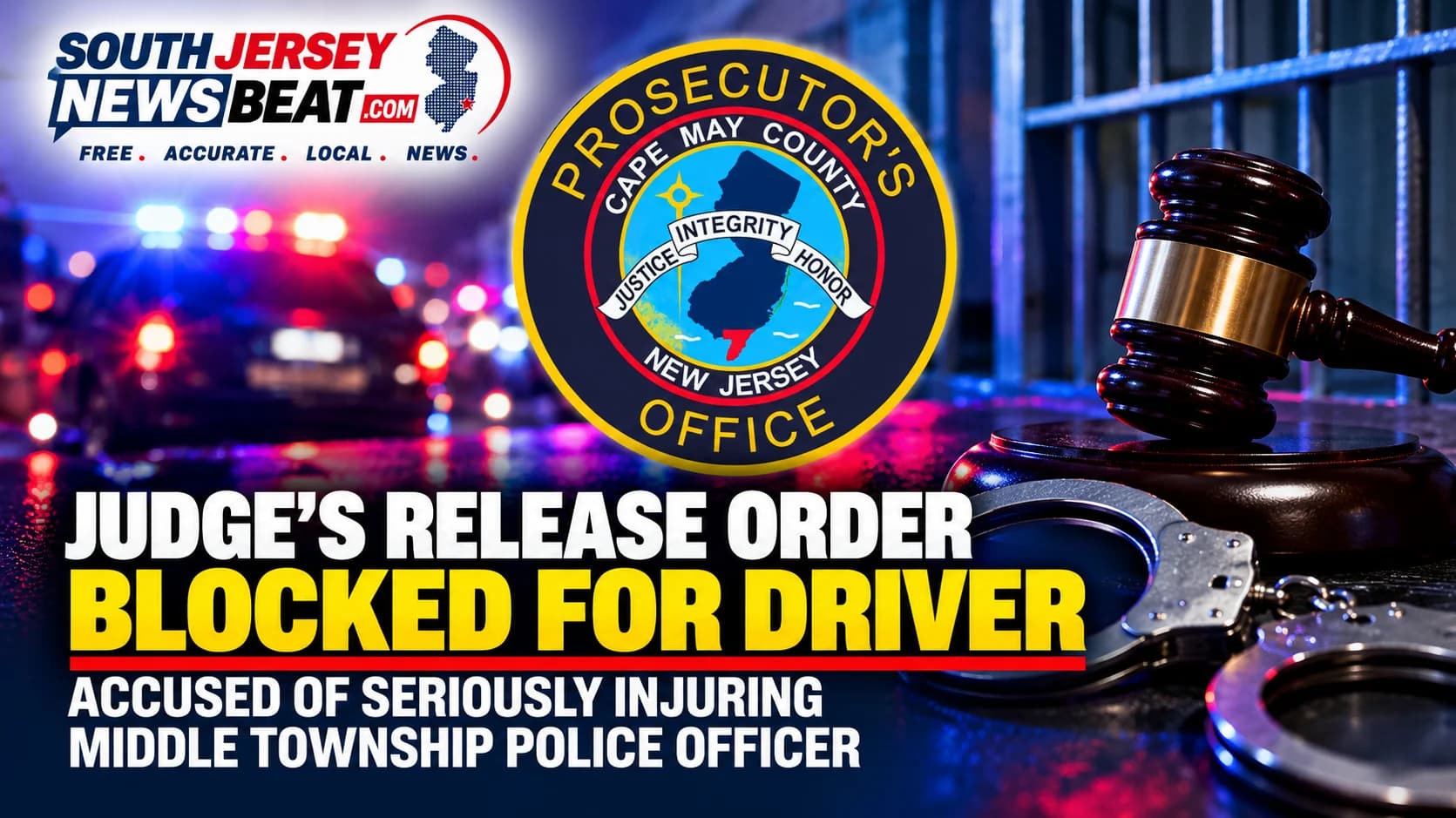 Judge's Release Order Blocked for Driver Accused of Seriously Injuring Middle Township Police Officer