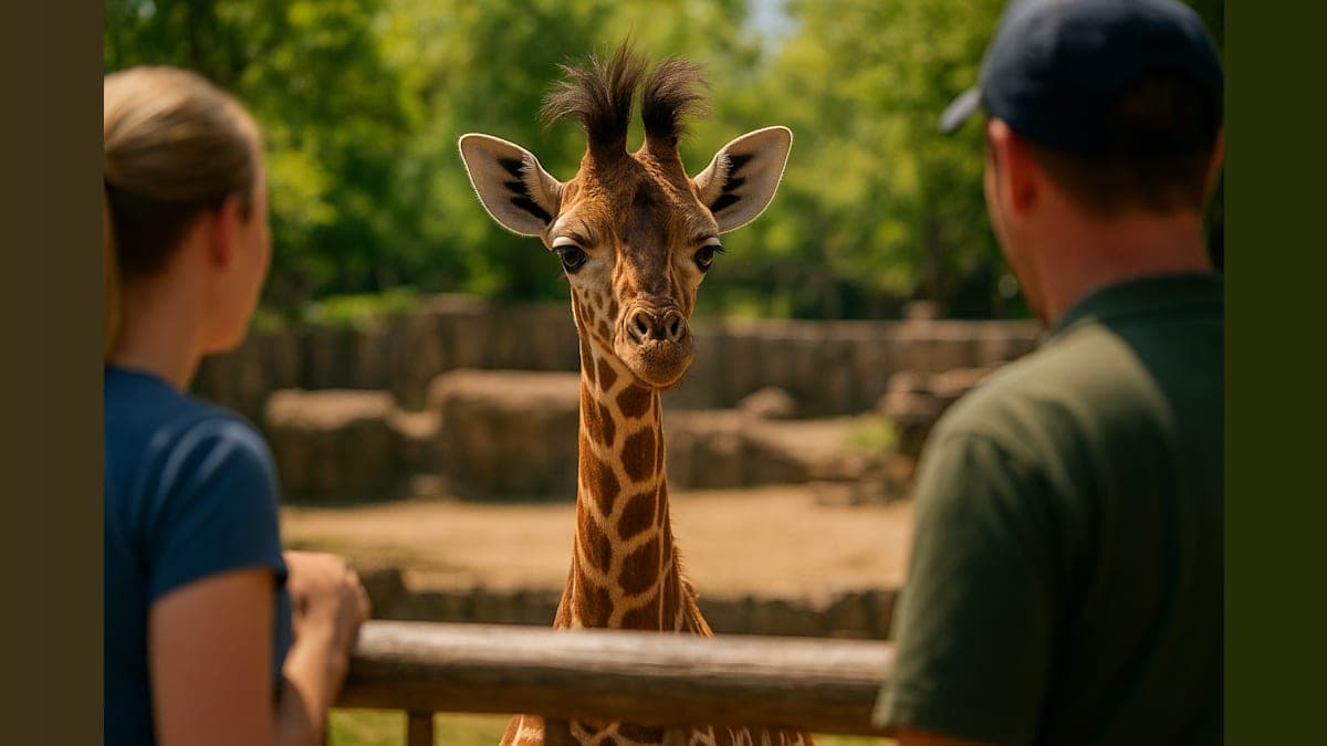Toledo Zoo's Newest Resident Eugene the Giraffe Captivates Visitors with Signature Tuft of Hair