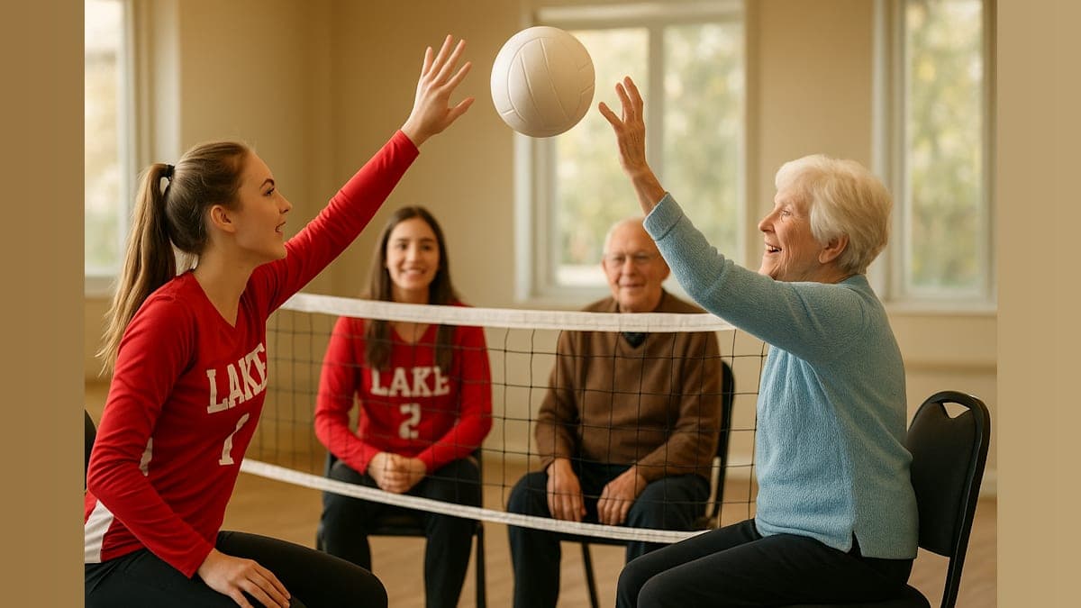 Intergenerational Bonds Flourish as High School Athletes and Senior Residents Unite Through Chair Volleyball