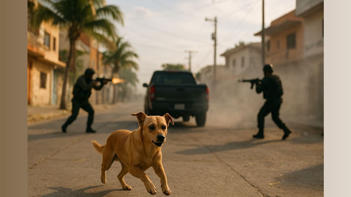 Innocent Dog Flees for Safety Amid Violent Cartel Confrontation in Puerto Vallarta