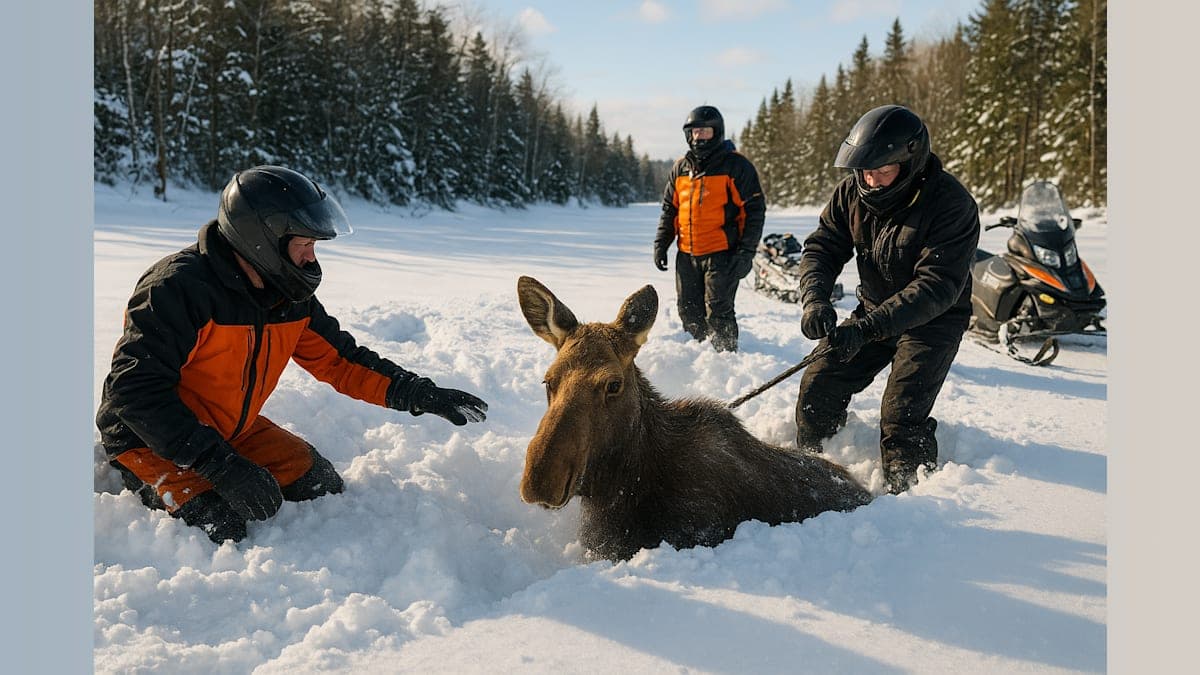 New Hampshire Snowmobilers Rescue Young Moose Trapped in Deep Snow