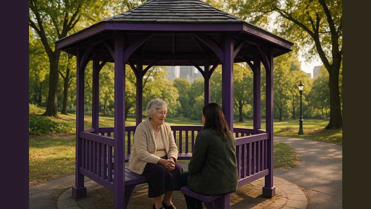 Purple Stand in Central Park Offers Grandmotherly Wisdom