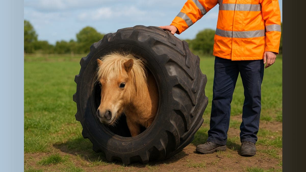 Pony Rescued After Becoming Trapped Inside Tractor Tire
