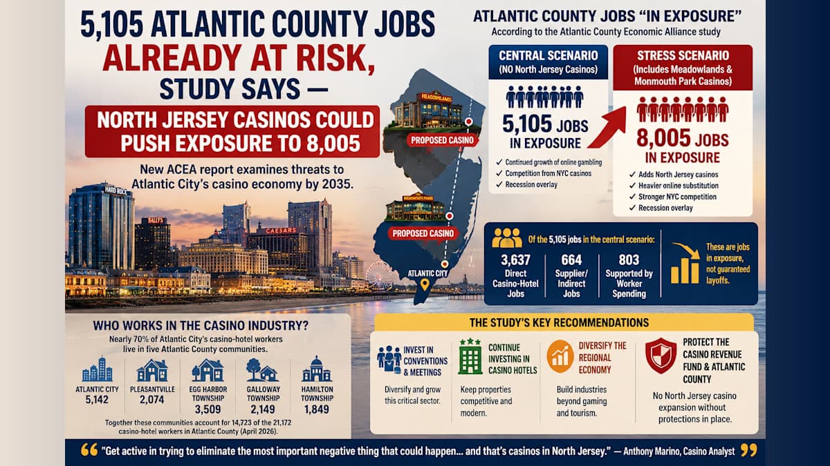 5,105 Atlantic County Jobs Already at Risk, Study Says — North Jersey Casinos Could Push Exposure to 8,005