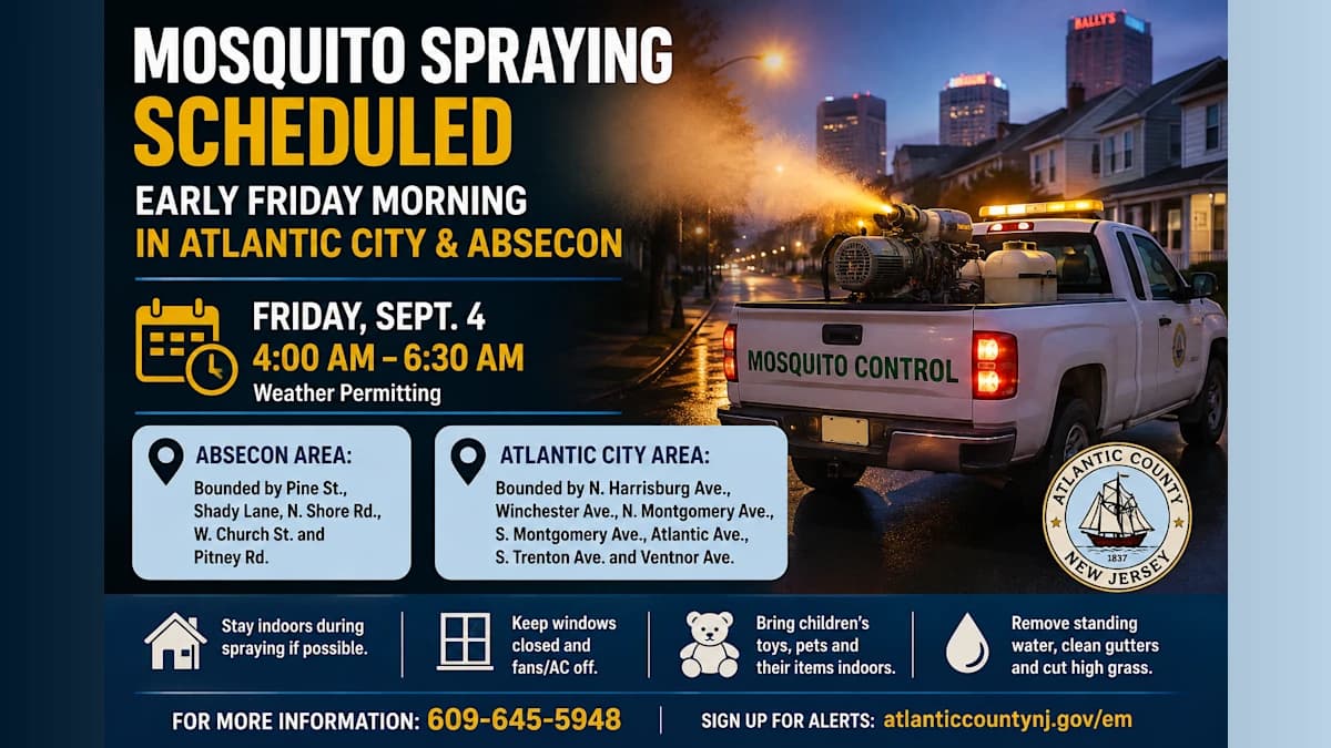 Mosquito Spraying Scheduled Early Friday in Atlantic City, Absecon