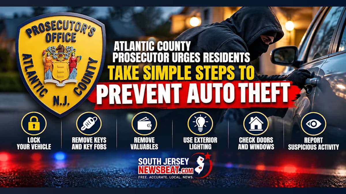 Atlantic County Prosecutor Urges Residents to Take Simple Steps to Prevent Auto Theft