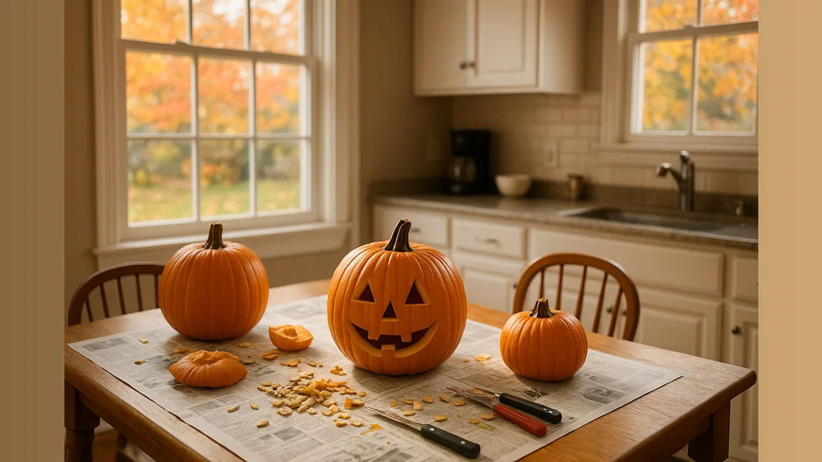 Schwarzeneggers Turn Kitchen Into Pumpkin Carving Arena